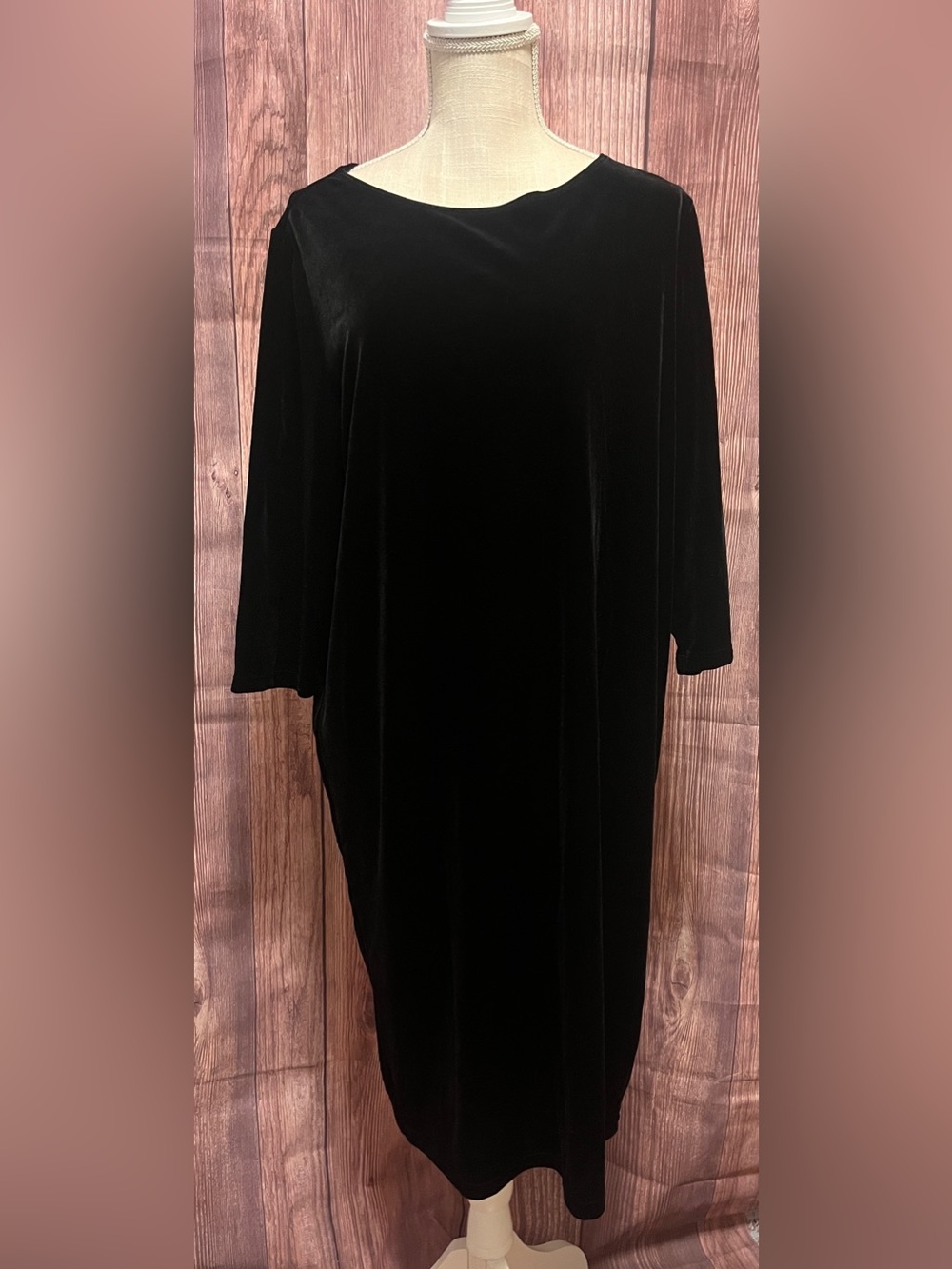 Chico's Travelers Black Velvet Three-quarter Sleeve Midi Petite Dress